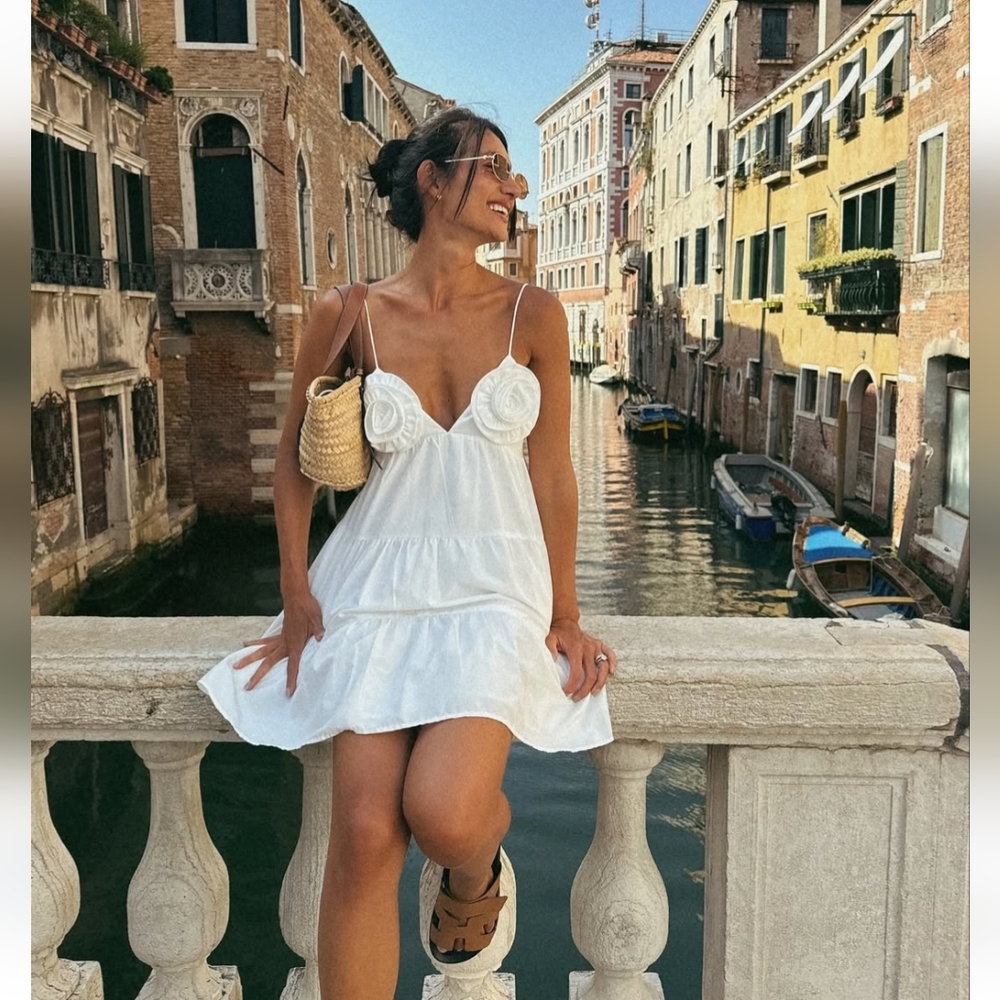 ZARA MINI DRESS WITH FLOWERS White - Picture 4 of 11